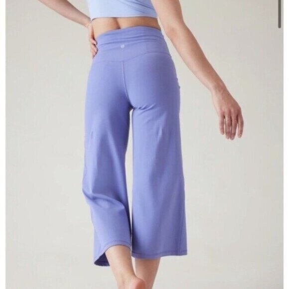 Athleta Elation Purple Wide Leg Cropped Yoga Pants High-Waisted - Picture 3 of 3